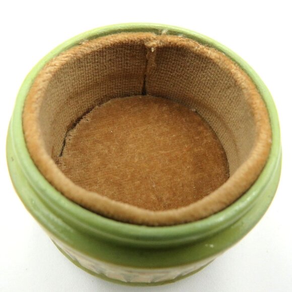 Vintage Trinket Box Green Decoupaged Yellow Rose Gold Detailing Velvet Lined - Picture 8 of 8